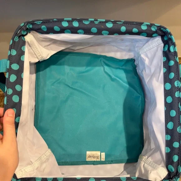 Lot of 2 Thirty One 31 Square Utility Tote Bags Teal Blue Polka Dot Storage - Picture 3 of 8